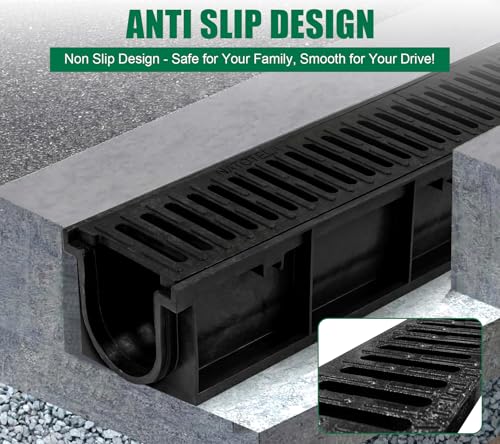 39.4Lx6.1Wx5.5H in. B125 Trench Drain with Ductile Iron Grate (Black- 1 Pack / 39.4x6.1x5.5" Channel Drain)