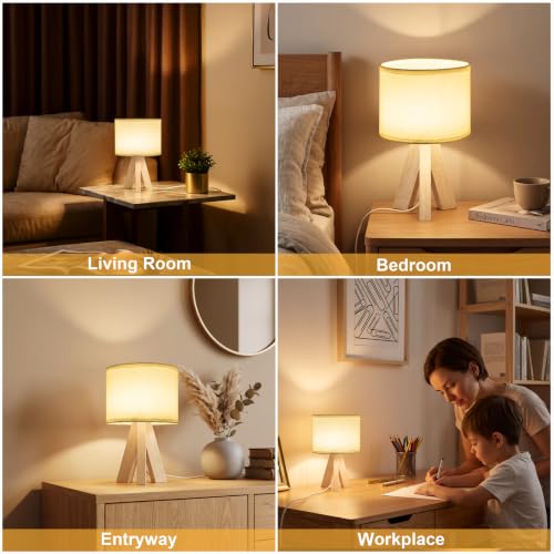 Tripod Table Lamp Small Bedside Lamp with White Fabric Shade (White)