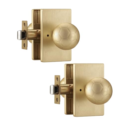 Brushed Gold Door Knob with Push Lock for Bath & Bedroom