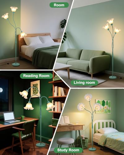Flower Floor Lamp for Living Room Modern Tree Floor Lamp with DIY Branch Goosenecks (3 Flower Tree-Grey Green)