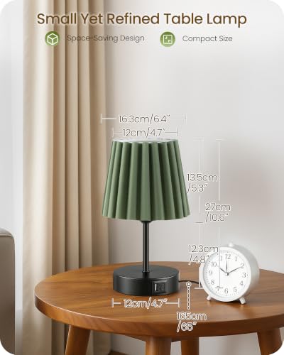 Small Bedside Table Lamps Set of 2 (Black & Green - Touch Control)