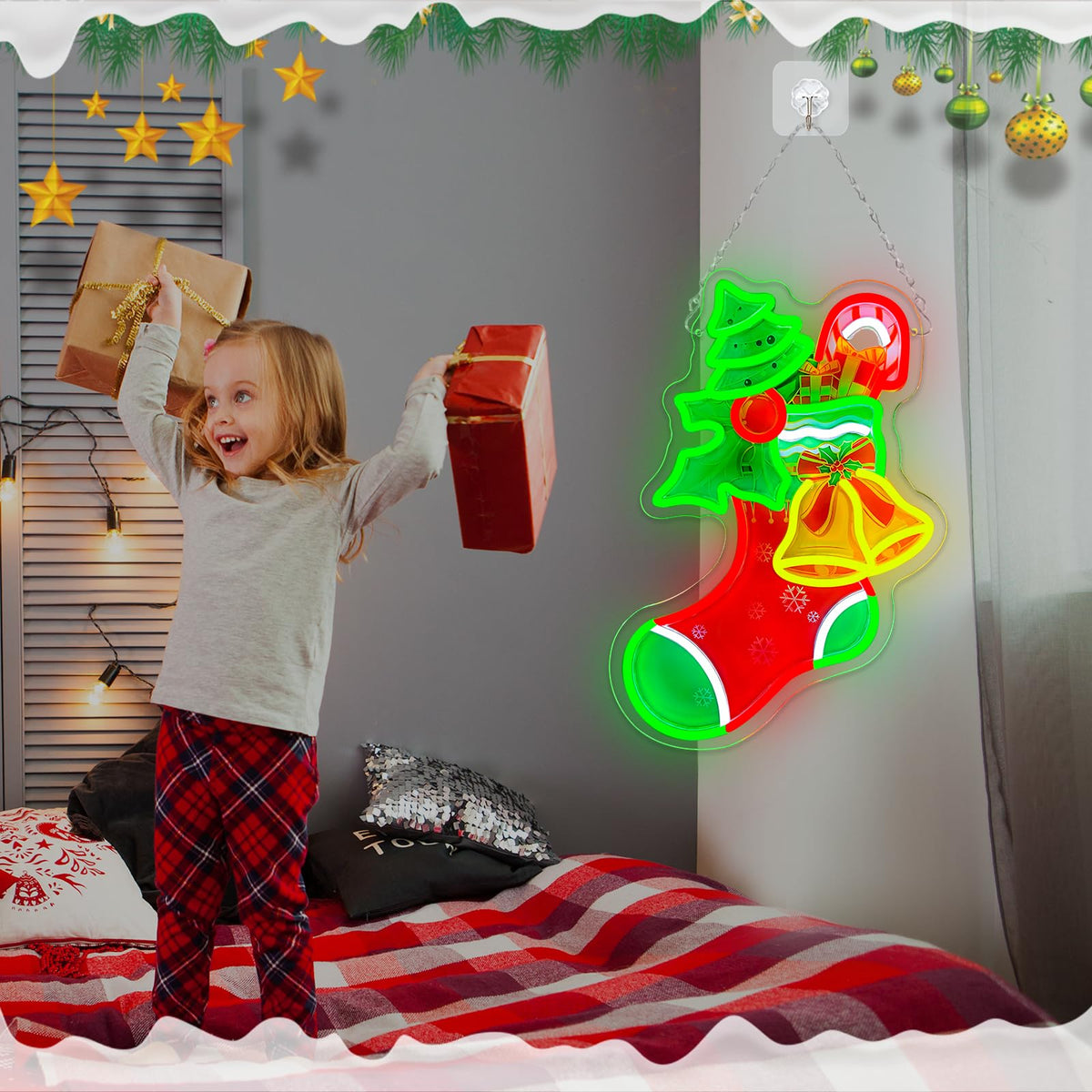 Christmas Stocking Neon Sign Dimmable Christmas Bell Tree LED Neon Light (SDWLD)