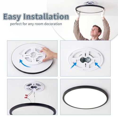 15 Inch LED Flush Mount Ceiling Light (Black / 15"-4Pack)