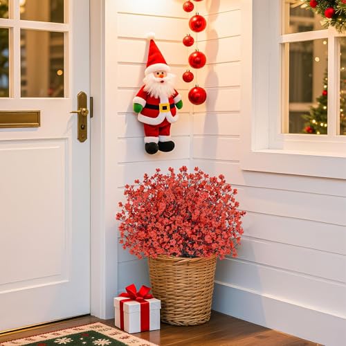10Pcs Artificial Christmas Flowers Red Babys Breath Decoration for Home (Red)
