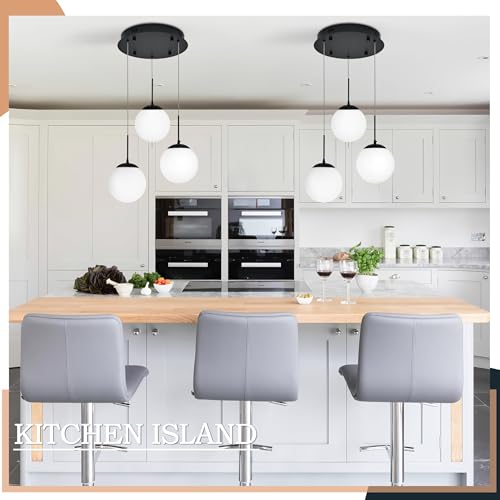 3 Light Globe Glass Pendant Light Modern Black Globe Chandelier Adjustable Length Pendant Light Fixtures Milky White Glass Ceiling Light for Foyer Hallway (Black & Milky Glass / Globe, 3-Light, D11.8")