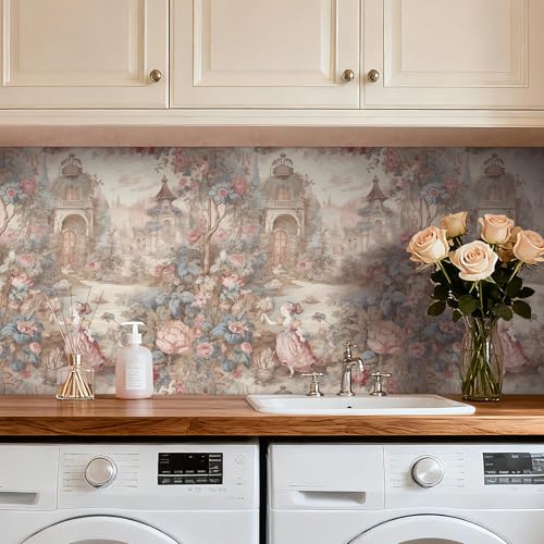 French Wallpaper Peel and Stick Vintage Cottage Core Floral Toile Wallpaper
