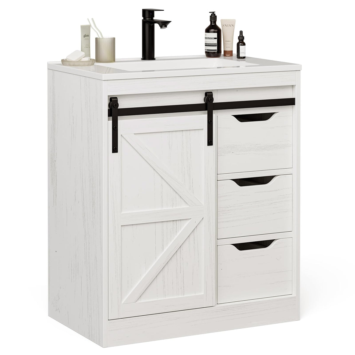 Bathroom Vanity with Sink (Distressed White / 30")