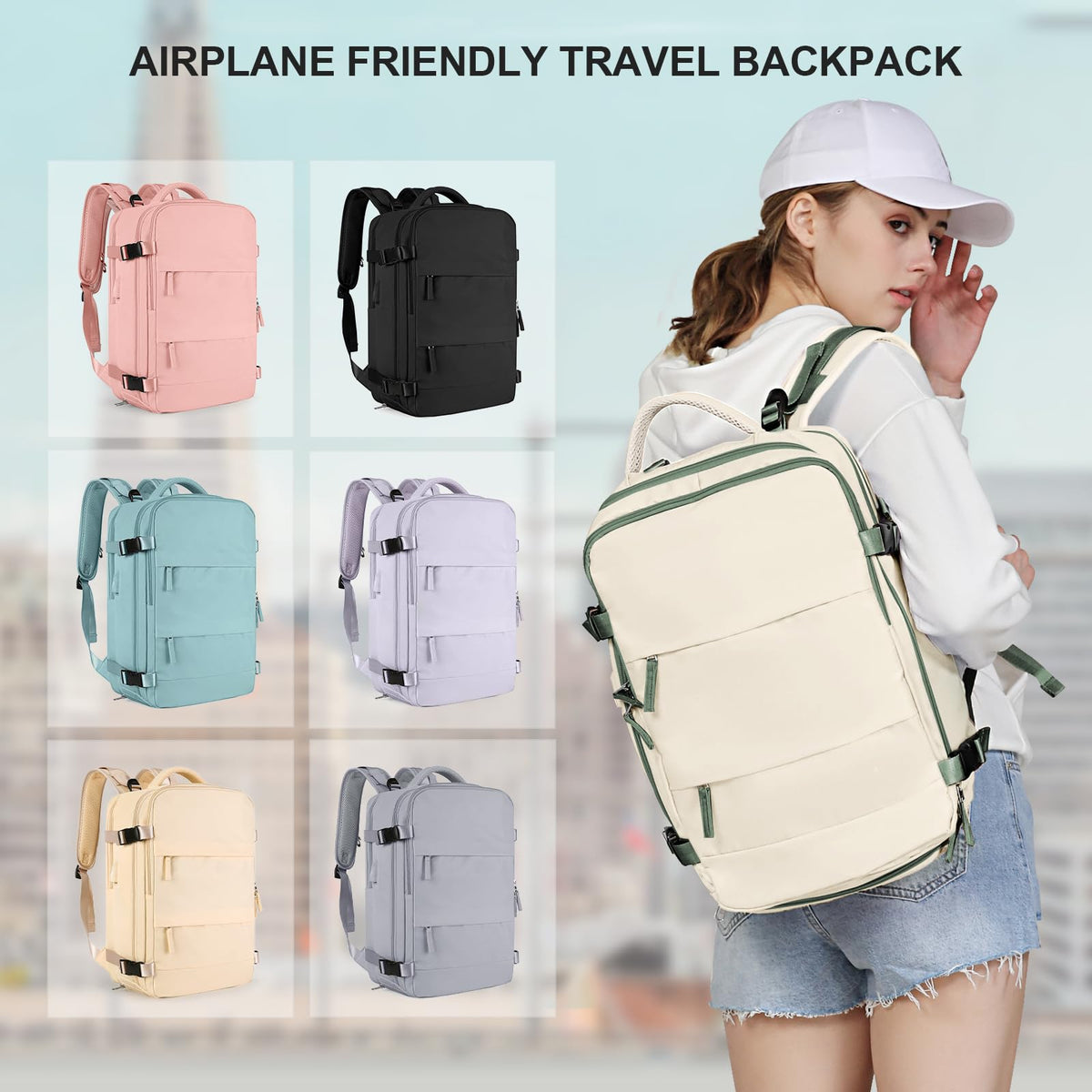 Large Travel Backpack for Women Men (White Green / 30 liters)