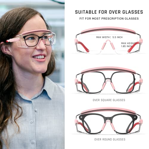 Anti fog Safety Glasses Over Glasses (Pink)