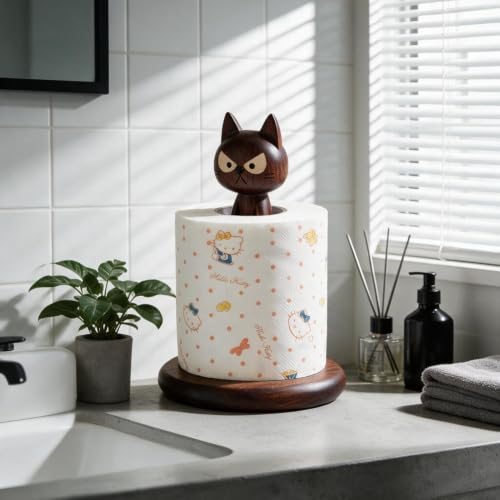 Wooden Toilet Paper Holder Funny Rustic Countertop Bath Tissue Roll Holder