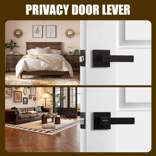 Matte Black keyless Button Lock for Door Handle. Privacy Indoor Door Handle