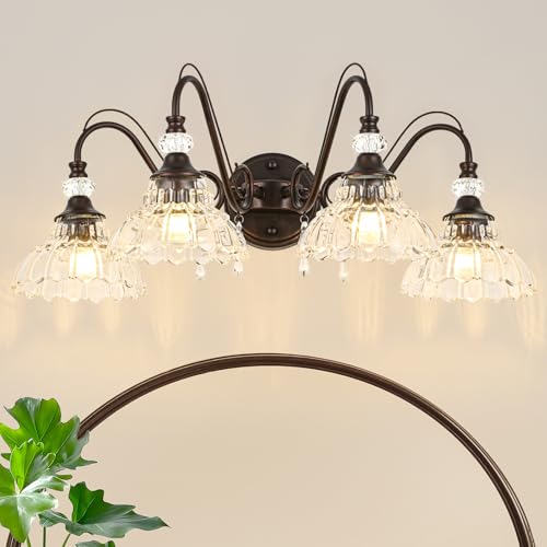 Bathroom Vanity Light Fixture with Floral Glass Shade