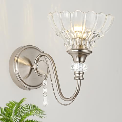 Bathroom Vanity Light Fixture with Floral Glass Shade