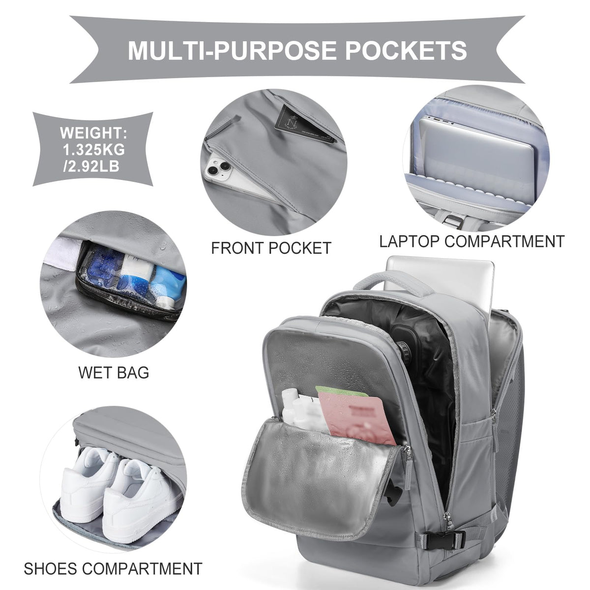 Vacuum Backpack Travel with Pump (A1-grey / 25 liters)