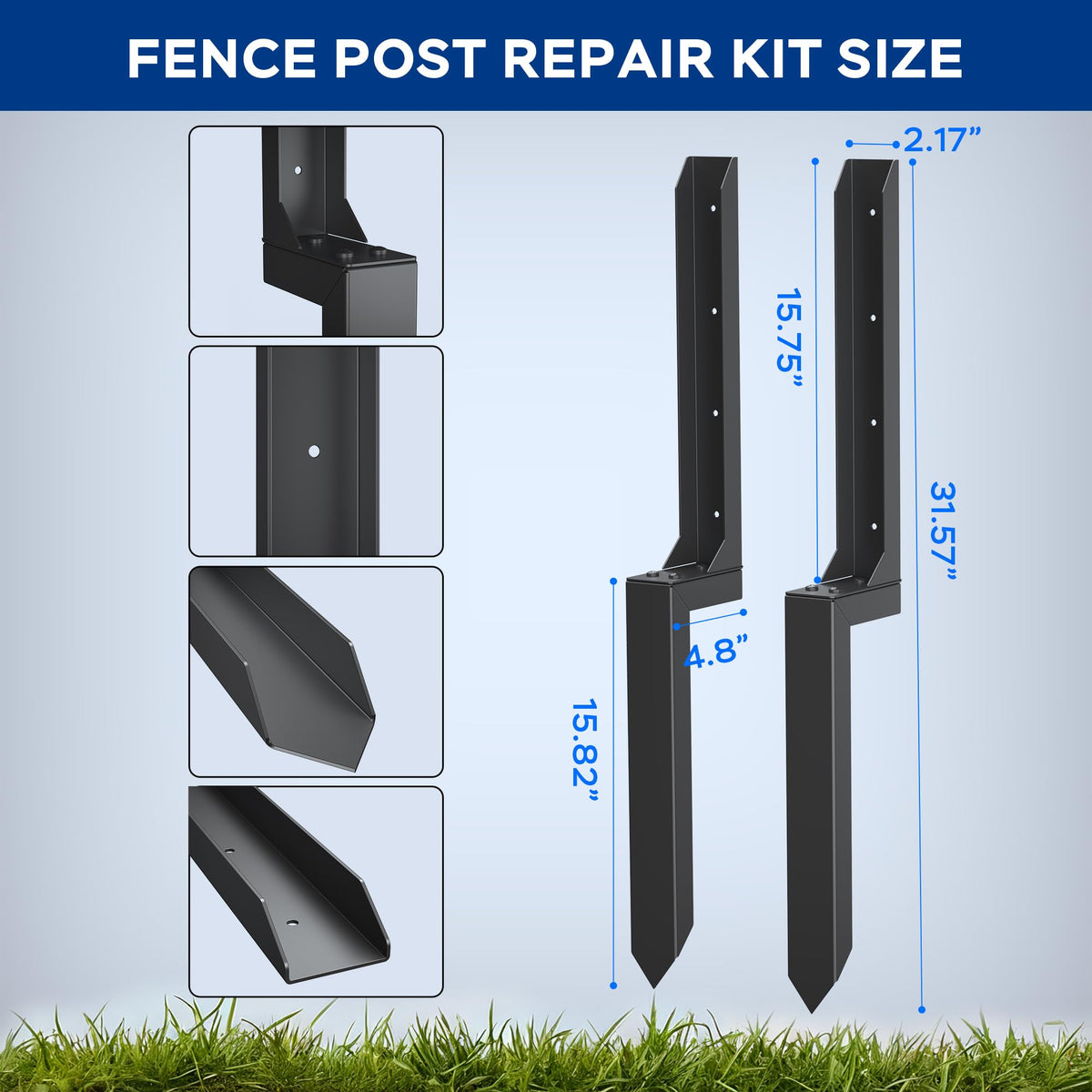 Fence Post Repair Kit for Leaning Fences (Black)