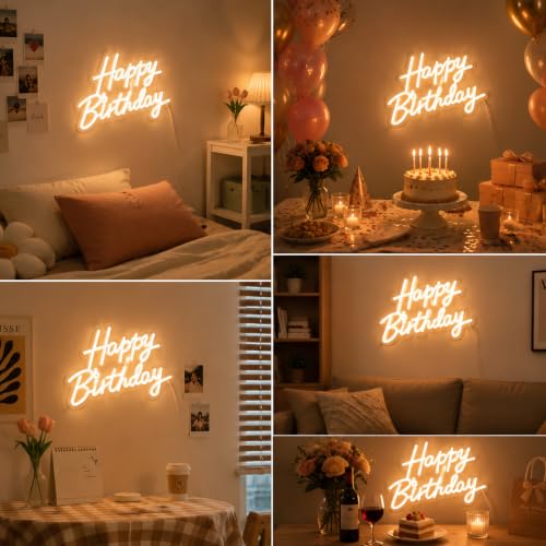 Dimmable Happy Birthday Neon LED Sign for Backdrop