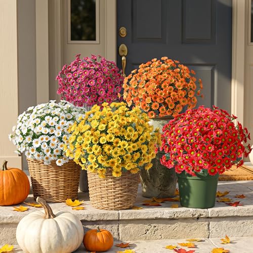 Artificial Mums for Outdoors Fall Decor (A-yellow / 10.6 inch)