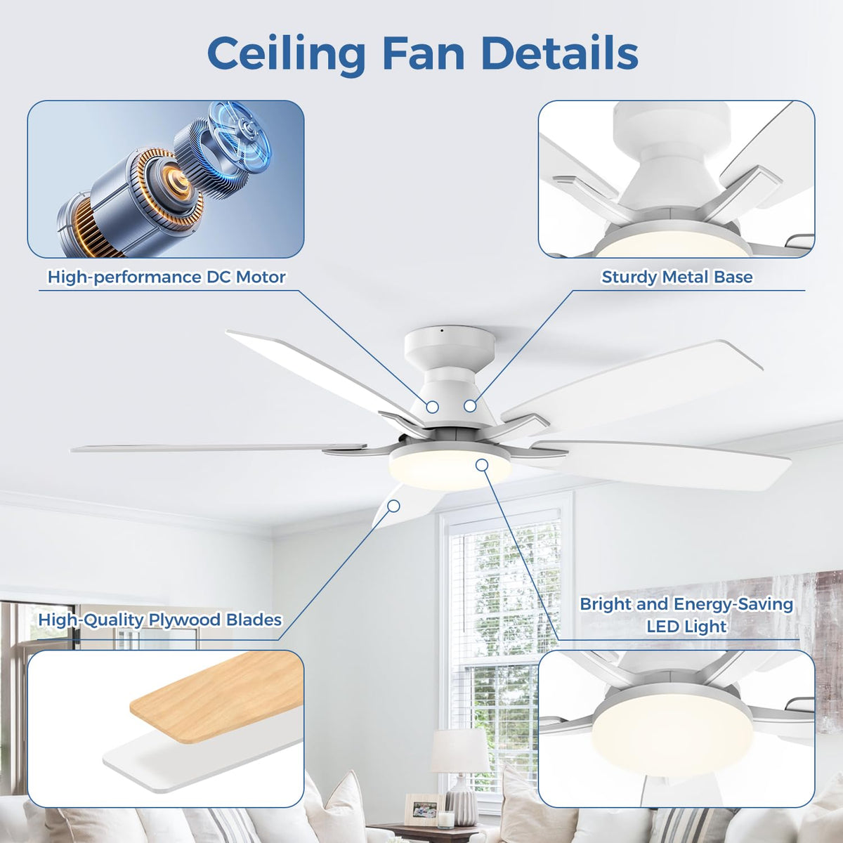 42 Inch Ceiling Fans with Lights (White&Wood Grain / 42 Inch)