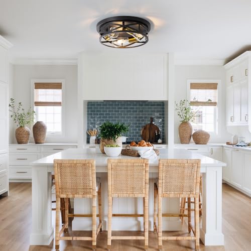Black Ceiling Light Fixture with Gold Base