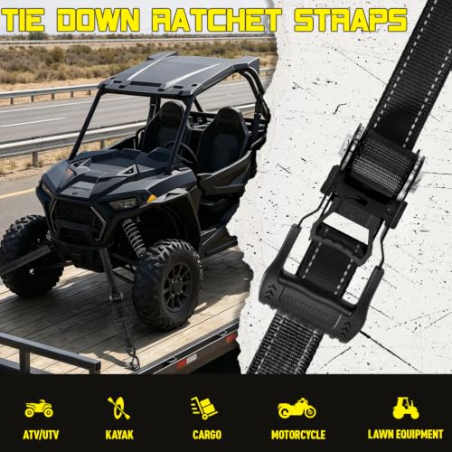 Ratchet Straps Tie Downs 4Pack 1.5" x 8ft 5250lb Heavy Duty Ratchet Straps (Black / 5250 LB - 8Ft)