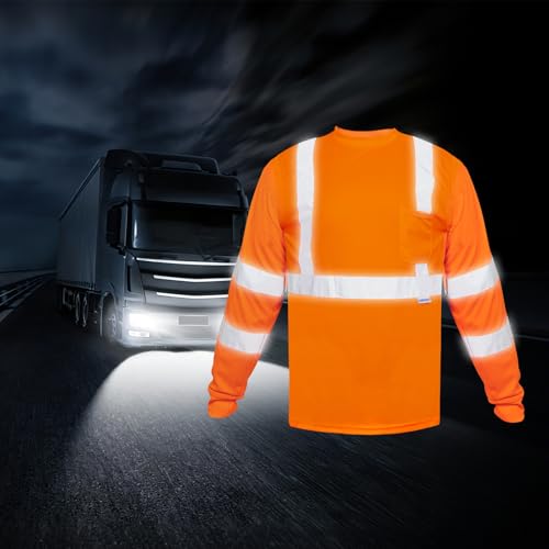 High Visibility Long Sleeve Reflective Safety Shirt for Working (Small / Orange-3pcs)