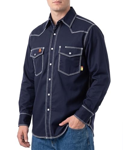 FR Welding Shirts Triple Stitched Pearl Snap Down 6.5oz Soft Canvas (XX-Large / Navy)