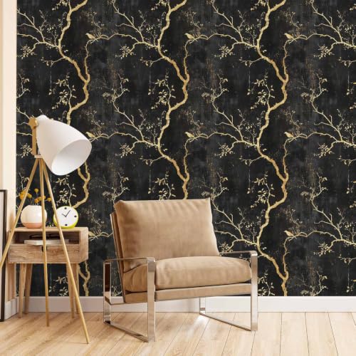 Black and Gold Peel and Stick Wallpaper