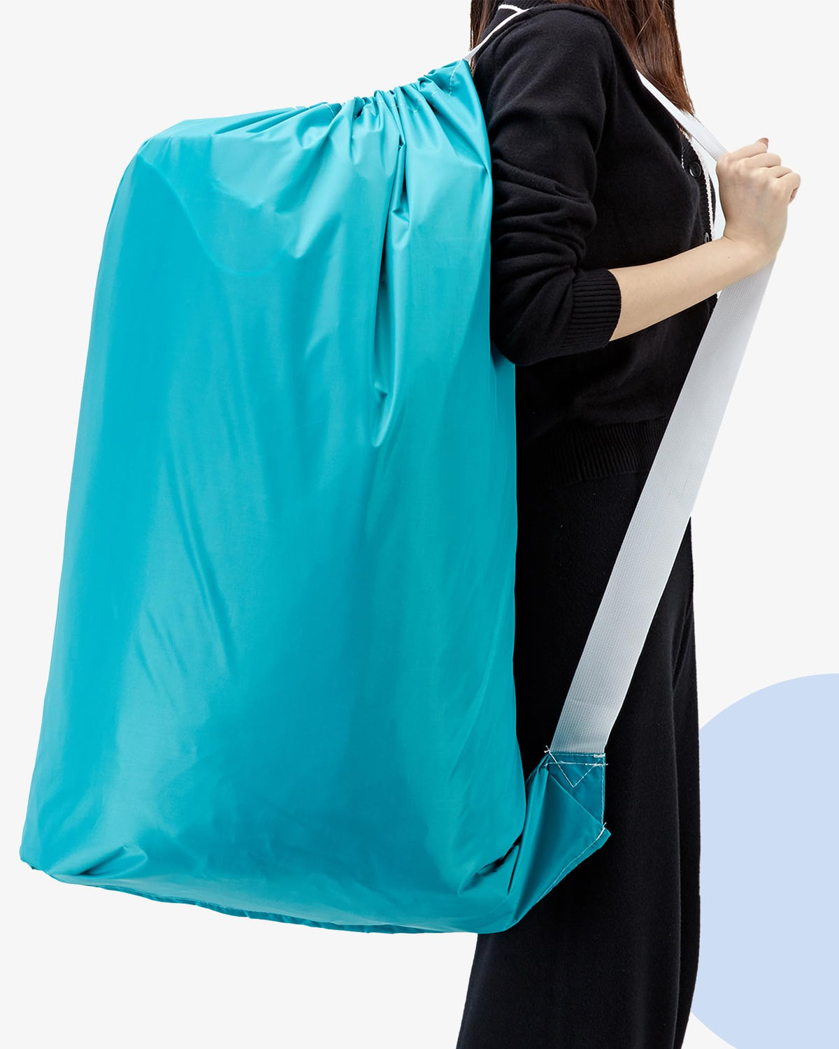 2 Pack XL Nylon Laundry Bag with Strap ((2 pack) Grey and Sky Blue)