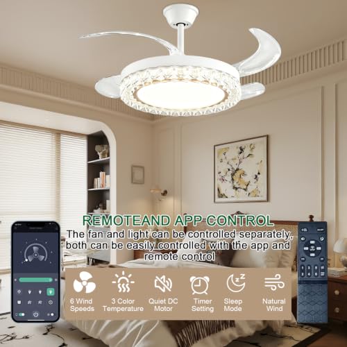 42 inch Retractable Ceiling Fan with Lights (Golden / 42 inch)