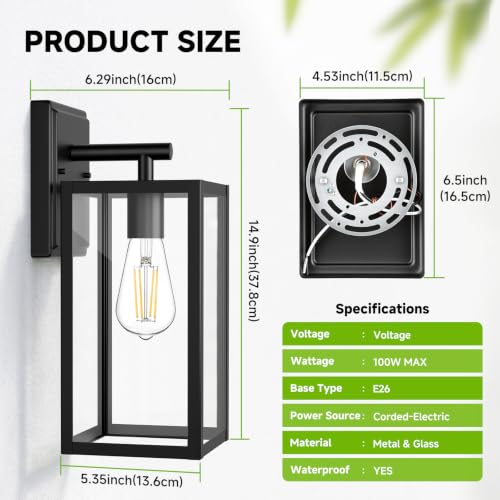 Outdoor Wall Light Fixture Matte Black Waterproof