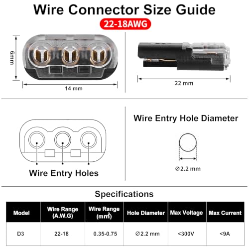 3 Pin Quick Connect Wire Connectors for 18