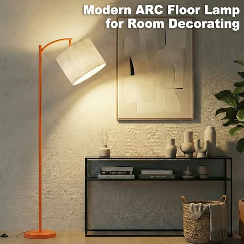 Floor Lamp LED Floor Lamp with Foot Switch & Adjustable Linen Lampshade (Orange)