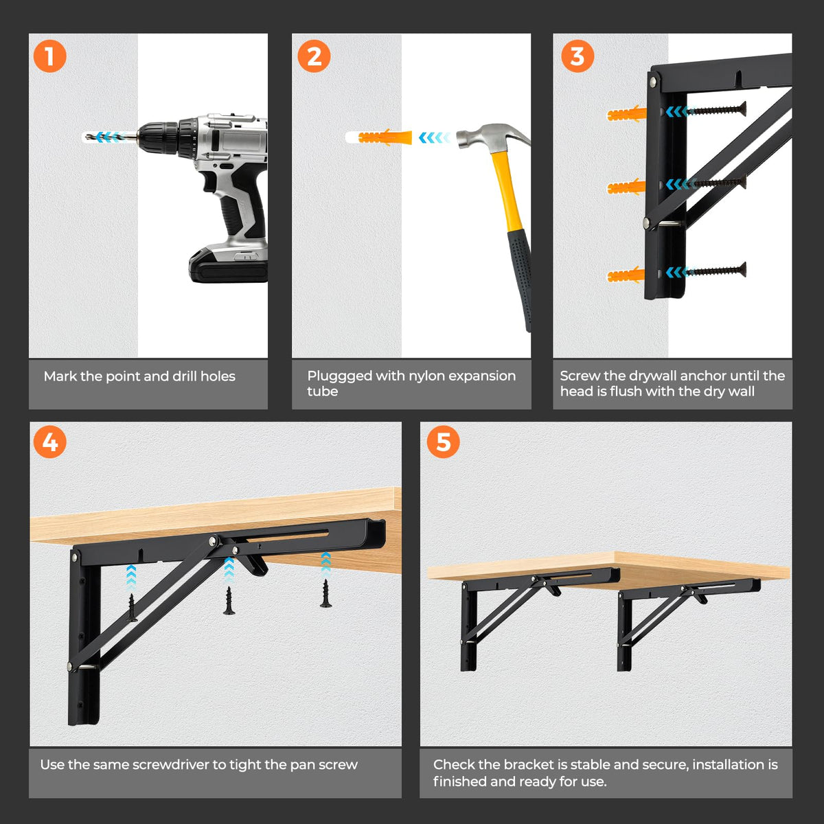 Black Folding Shelf Brackets (20 Inch)