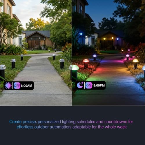 Smart Color Changing Low Voltage Landscape Path Lights 12V AC Mushroom Pathway Lights with Clear Glass Top Metal Body and Stakes Connectors Included