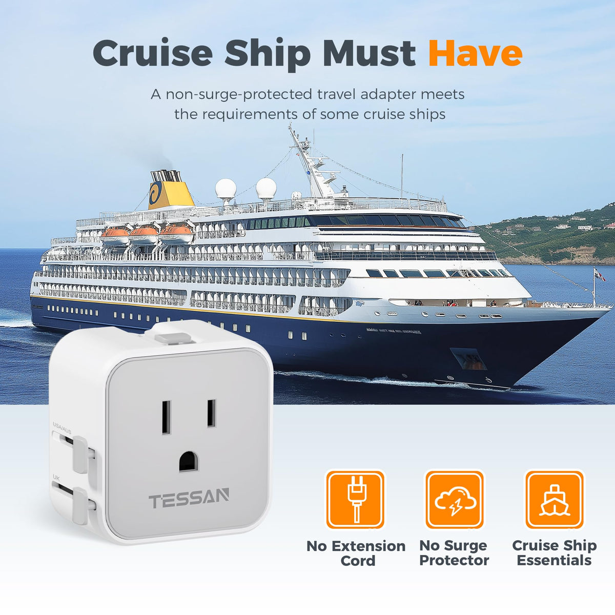 2 Pack Universal Travel Adapter (Grey&White-2 Pack)
