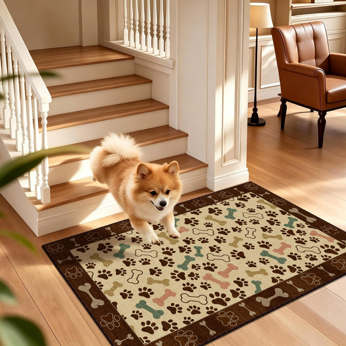 Waterproof 3x5 Runner Rug Non Slip Floor Runners for Dogs (Paw Beige / 3' x 5' (Runner))