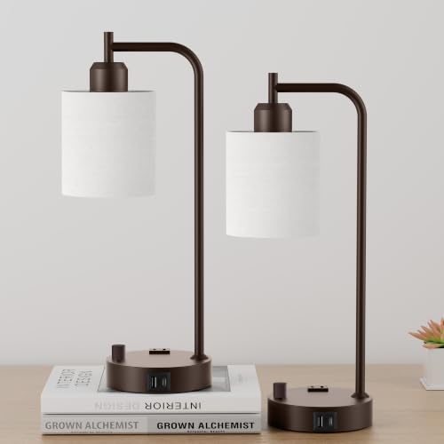 Industrial Table Lamps with Linen Shade