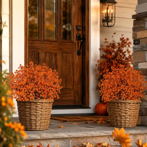 20Pcs Fake Fall Babys Breath Artificial Flowers Decorations for Home (Orange)