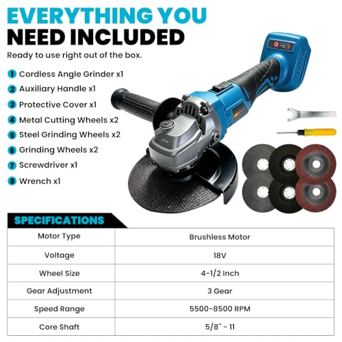 Cordless Angle Grinder Compatible with Makita 18V Battery