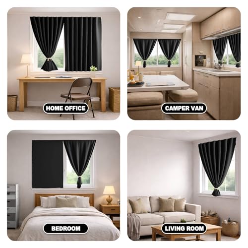 Adhesive Curtain Blackout Curtains No Tools Required (Black / 35"W x 71"H)