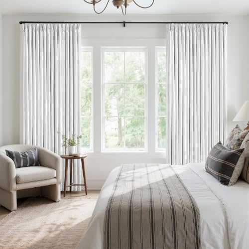 Snow White Linen Blackout 105 Inch Curtains for Living Room 2 Panels Set Pinch Pleated Back Tab Drapes Farmhouse Thermal Insulated Full Black Out Curtains 105 Length High Ceiling to Floor 50x105 (Snow White / 50"W x 105"L (Pack of 2))