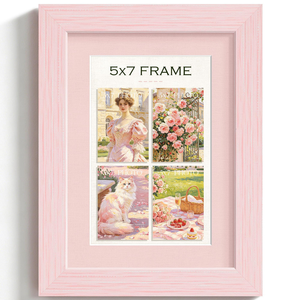 5x7 Blush Pink Wooden Picture Frame (Pink Frame Pink Mat / 5x7)