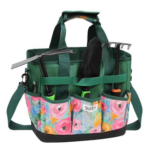 Hard Bottom Floral Garden Tool Tote Bag with Shoulder Strap