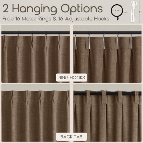 Pinch Pleated Rust Brown Flax Linen Semi Sheer Curtains 96 Inches Length (Rust Brown / 40"W x 96"L (Pack of 2))