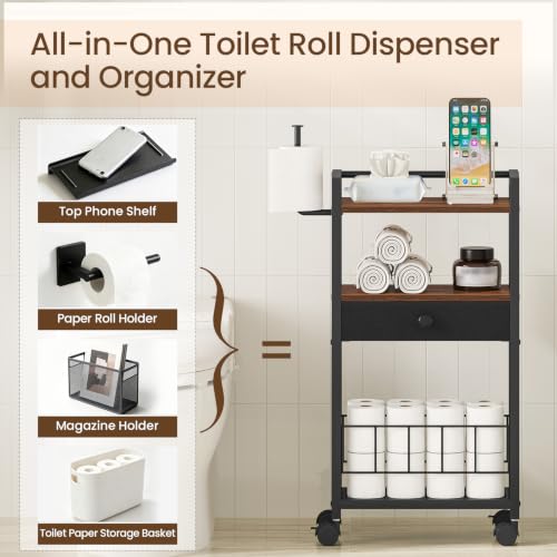Freestanding Toilet Paper Holder with Storage Drawer