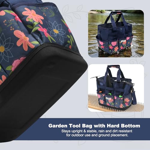 Hard Bottom Floral Garden Tool Tote Bag with Shoulder Strap