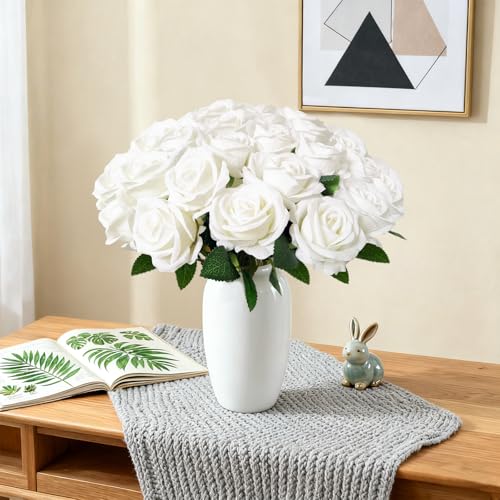 100Pcs White Roses Artificial Flowers with Stems (White / 100Pcs)