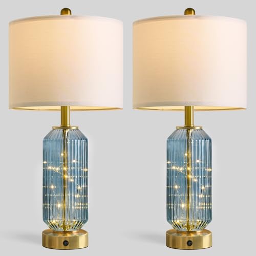 24.5" Bedside Table Lamps Set of 2 (Coastal Blue)