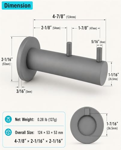 Double Heavy Duty wall Hooks (Cement Gray)