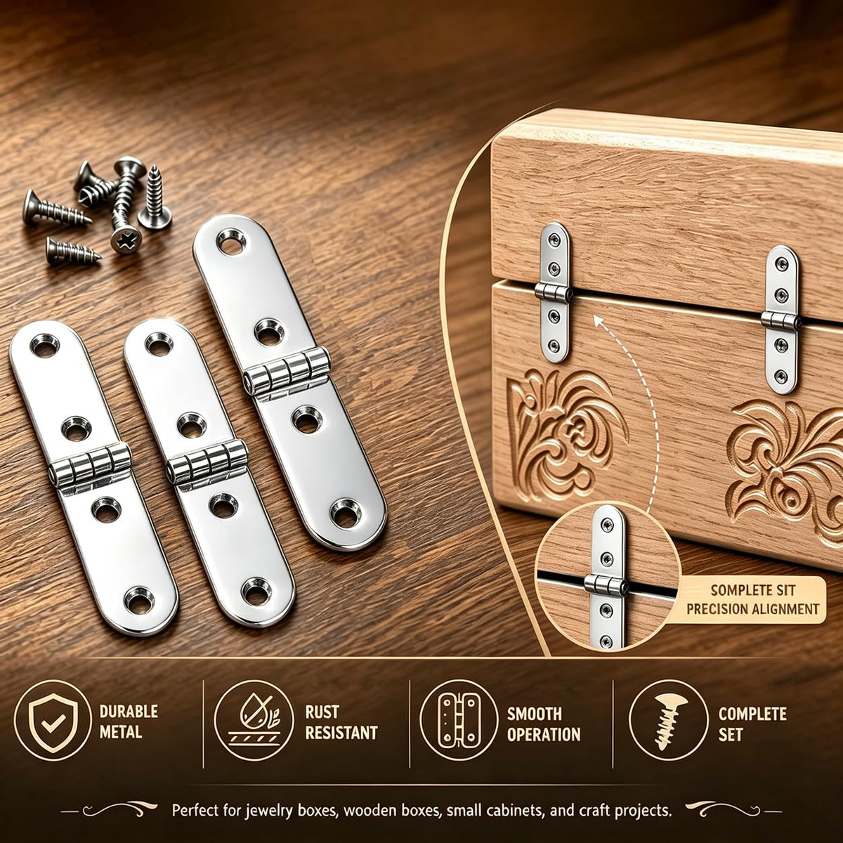 20 Sets Silver Right Latch Hook Hasp & Hinges Kit with Matching Screws (Silver)